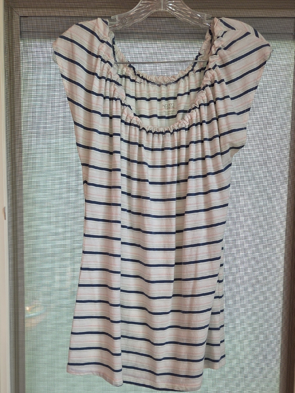 Carve Designs Cream and Navy Striped Scoop-Neck Shirt